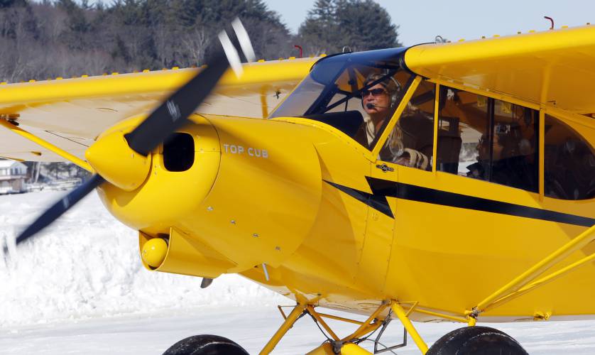 Angela Leedy of Pittstown, N.J., looks for a parking spot after flying three hours to the only ice runway in the Lower 48 states approved by the Federal Aviation Administration Saturday, Feb. 28, 2015, on Lake Winnipesaukee in Alton,N.H.   The 3,000-foot airstrip is popular with pilots, said Airport Director Paul LaRochelle, who keeps it plowed when the ice is strong enough. (AP Photo/Jim Cole)Left Angela Leedy of Pittstown, N.J., looks for a parking spot on Lake Winnipesaukee after flying three hours to the only ice runway in the Lower 48 states approved by the Federal Aviation Administration.
