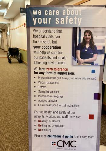 Catholic Medical Center has adopted a patient code of conduct in hopes of curbing the daily assaults and hostile comments staff are experiencing.