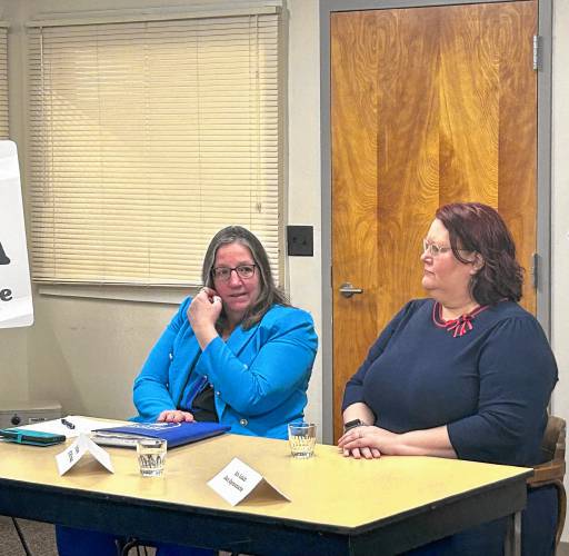 Deb Howes, left, president of the American Federation of Teachers - New Hampshire, and state Rep. Kris Schultz.