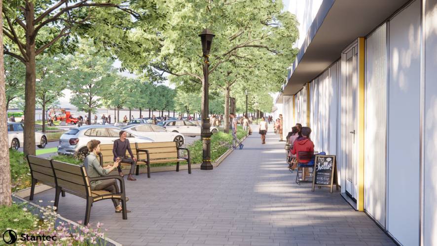 A rendering of the perspective view envisioned along Village Center Commercial Corridor in East Concord.