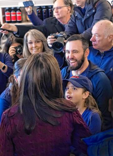 Ten-year-old Hannah Kesselring gets to meet her top candidate, former South Carolina governor Nikki Haley, with her father at Robie’s in Hooksett on Thursday.