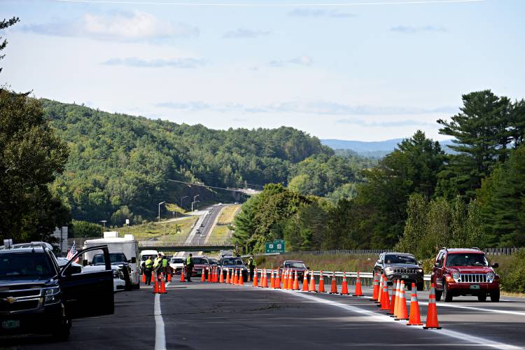 Border Patrol agents stop traffic along I-89 south in Lebanon, N.H., on Thursday, Sept. 5, 2019. Agents were stopping cars and asking occupants if they were U.S. citizens