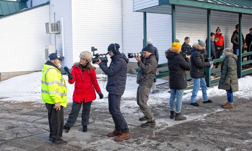 Franklin resident Lester Reed is interviewed as he waits for Nikki Haley to arrive at the VFW Post 1698 in Franklin on Monday morning.