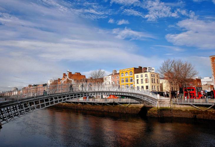 Ha’Penny Bridge is shown on the river Liffey in Dublin, Ireland in 2009.