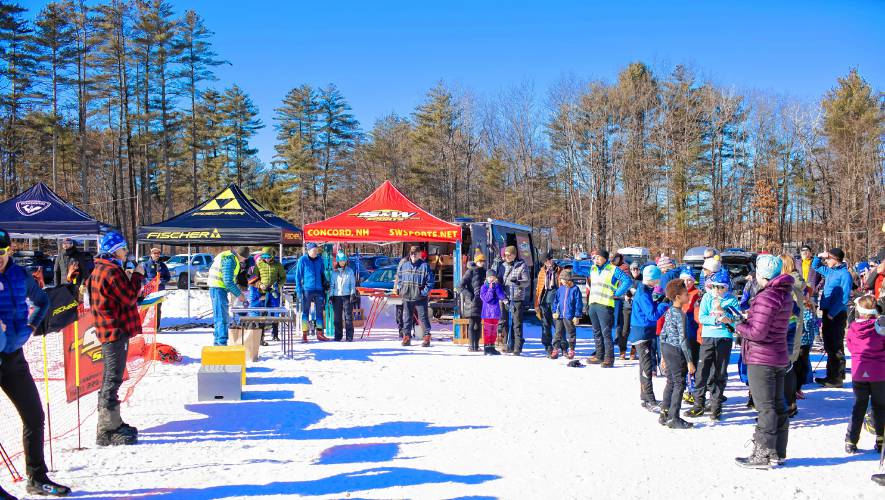 The awards ceremony after the Ski the Beav 5K race on Sunday. The  event paired a low-key freestyle community 5k race, a youth race and free Learn-to-Ski clinics.