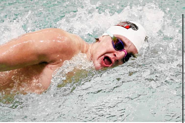 Coe-Brown Northwood Academy's Shea Raymond competes in the freestyle at the NHIAA Division II swimming championship at the University of New Hampshire's Swasey Pool on Saturday. Raymond finished fourth in the 50-yard freestyle, seventh in the 100 freestyle and swam a leg of the fourth-place 200 medley relay to help Coe-Brown finish third in D-II.