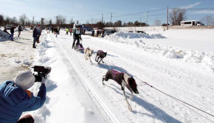 Ed Clifford of Raymond takes off with his team during the six-dog classic at the Laconia World Championship Sled Dog Derby in 2022.