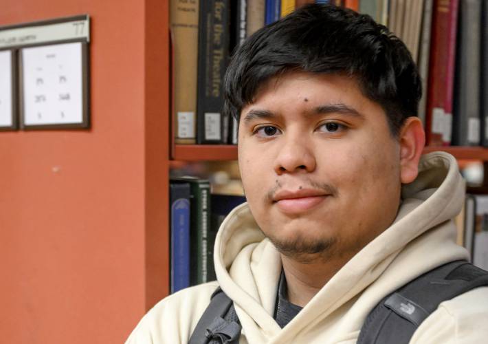 Jesus Noyola, a sophomore attending Rensselaer Polytechnic Institute, poses for a portrait in the Folsom Library, Tuesday, Feb. 13, 2024, in Troy, N.Y. A later-than-expected rollout of a revised Free Application for Federal Student Aid, or FASFA, that schools use to compute financial aid, is resulting in students and their parents putting off college decisions. Noyola said he hasn’t been able to submit his FAFSA because of an error in the parent portion of the application. “It’s...