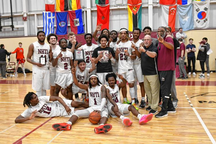 The NHTI men's basketball team won a conference title on its home court this weekend. Cindy A Lavigne photo