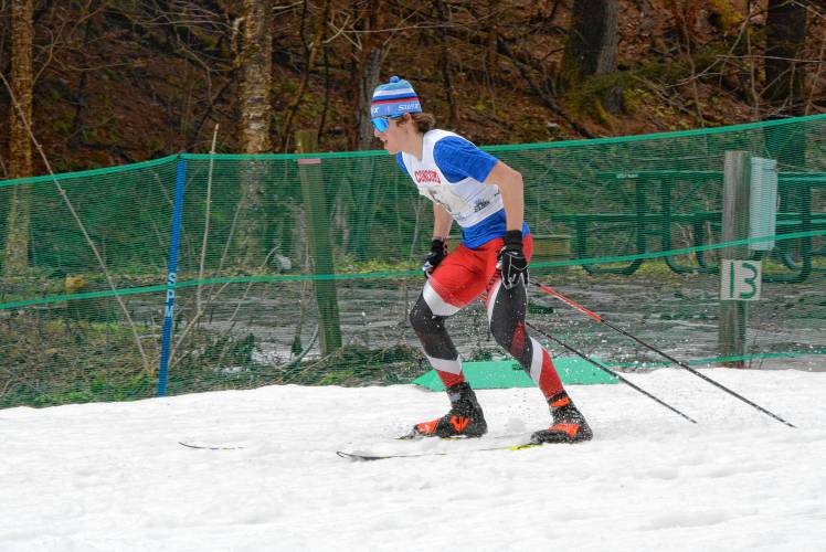 Concord’s Tyler Watt competes in the freestyle race at the NHIAA Division I Nordic skiing championships at Oak Hill in Hanover on Wednesday. Watt won the freestyle race and finished second in the classic to lead the Concord boys’ team to back-to-back titles.