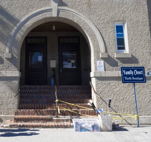 The broken steps at the entrance of the Warner Community Center on Thursday, August 31, 2023.
