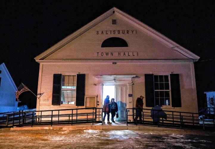Salisbury residents file out of the town hall on Tuesday night, March 12, 2024 after their town meeting finished in little over an hour.
