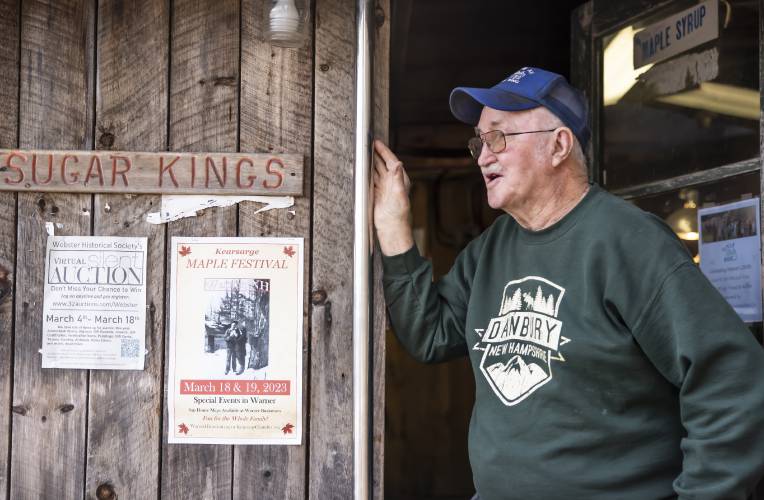Jerry Courser outside the sugar house that he and his brother, Tim built nearly 50 years ago on Schoodac Road in Warner.
