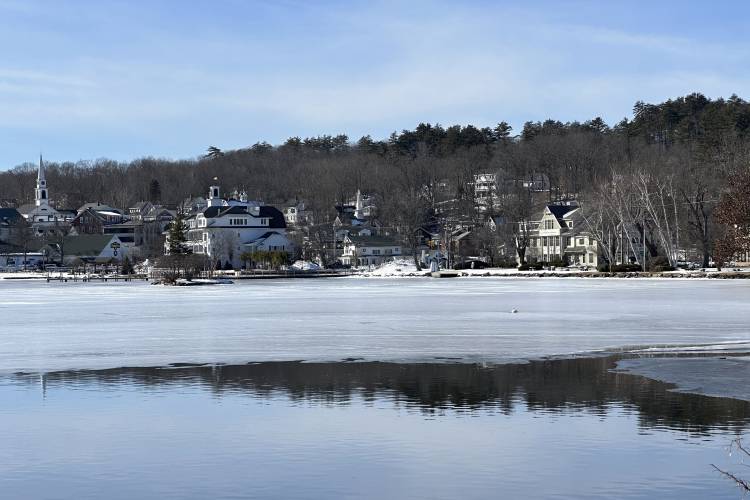 Ice covers too thinly to host the Pond Hockey Classic on Lake Winnipesaukee at Meredith, N.H., Wednesday, Feb. 7, 2024.