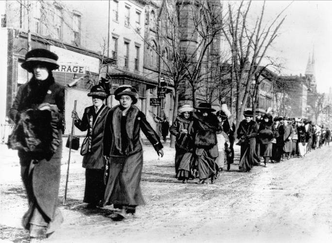 Suffragists led by “General” Rosalie Jones march from New York on their way to the Woman Suffrage Procession in Washington D.C., on the eve of Woodrow Wilson’s inaugural in March 1913.