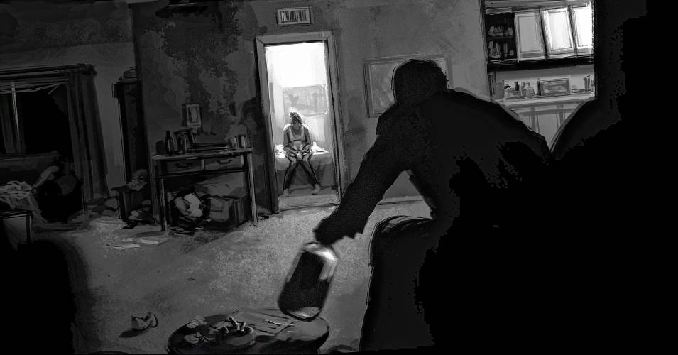 A panel from Alastair Huntley’s “Survival Story: An Artistic Approach to Harm Reduction,” on display at the TLC Family Resource Center in Lebanon on Thursday, March 28,  from 5 to 7 p.m. It will be shown again on May 30, July 25 and Sept. 26.