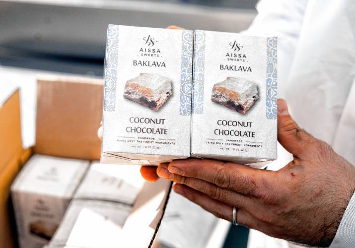 The custom made Aissa Sweets Coconut Chocolate Baklava that is shipped all over the world.