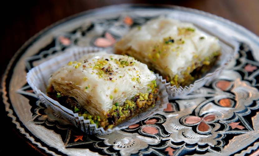 Close-up of baklava made by Ahmad Aissa of Aissa Sweets at his store on North State Street.